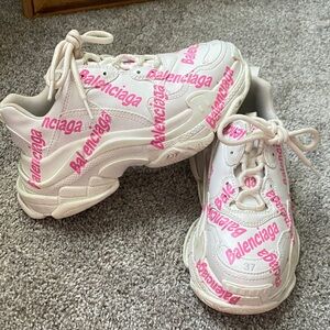 Balenciaga White Sneakers with Pink Logo Print